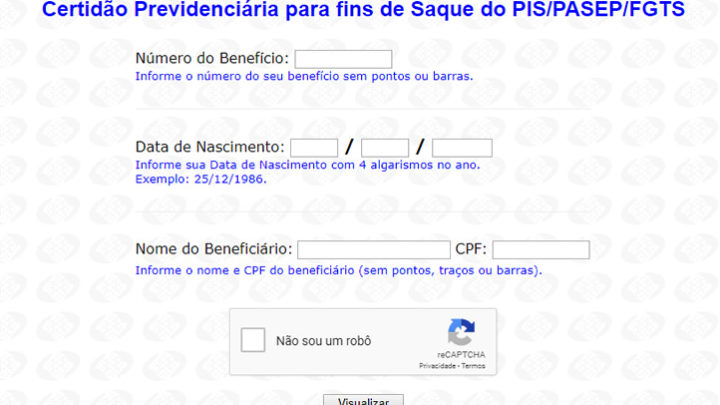 Certidão para saque do PIS/PASEP/FGTS